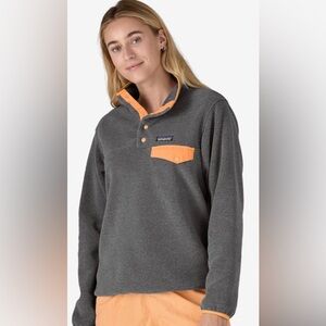 Patagonia Synchilla Snap-T Gray Fleece Pullover with Orange Details, Medium